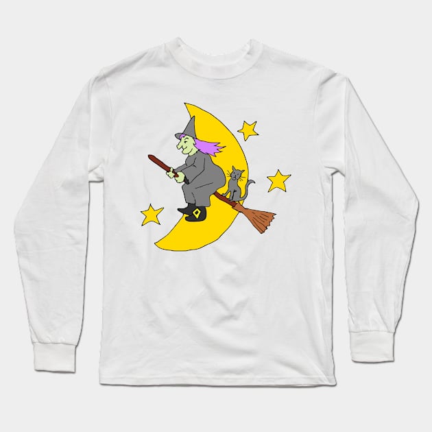 Flying Witch Halloween Long Sleeve T-Shirt by Michelle Le Grand